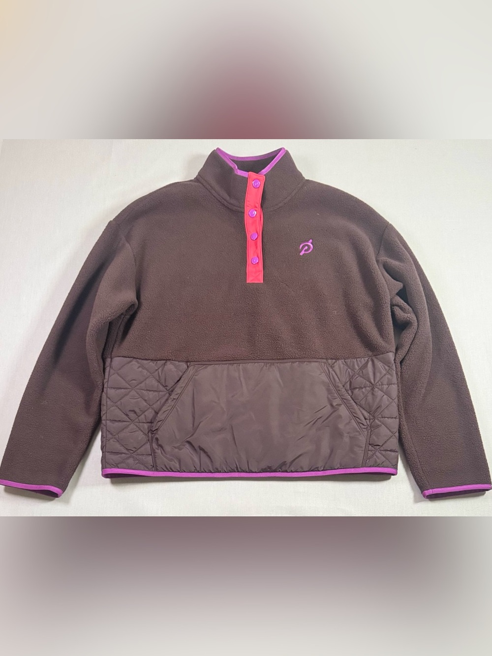 Peloton New Heights Sherpa Fleece Quilted Pullover Brown Pink Purple S